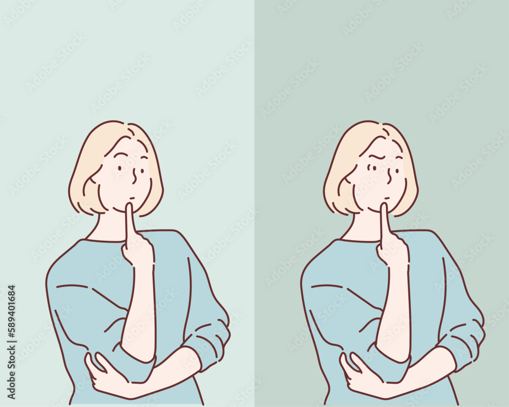 worried woman. Hand drawn style vector design illustrations.