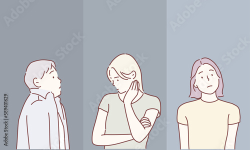 Collection of unhappy people.  Hand drawn style vector design illustrations.