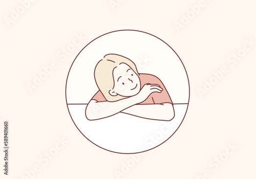 Thoughtful woman . Hand drawn style vector design illustrations.