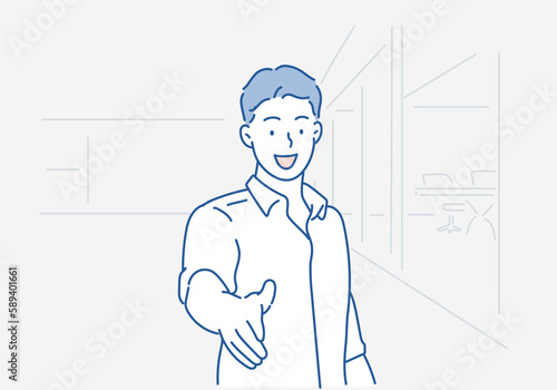 Businessman reaching out to partner. Hand drawn style vector design illustrations.