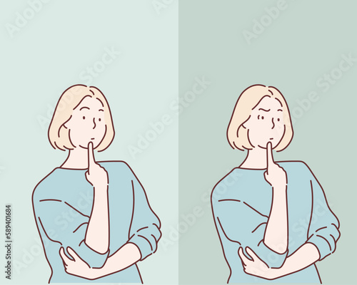 worried woman. Hand drawn style vector design illustrations.