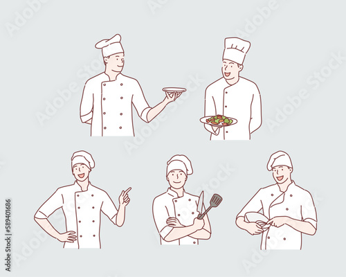 Chief cooking character. Hand drawn style vector design illustrations.