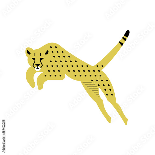 jumping cheetah  flat vector illustration