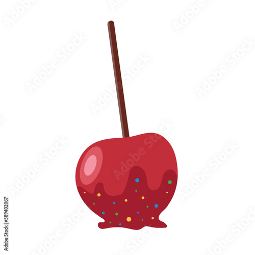 Vector red apples in caramel or toffee. Sweets for street food cafe. Cartoon style.
