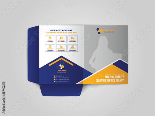 Cleaning Service Presentation folder template design, Folder design, cover for catalog, brochures, booklet, magazine, cover design.