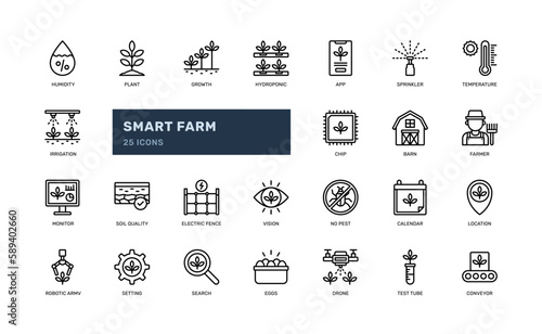 smart farm internet of things agriculture farming detailed outline line icon set