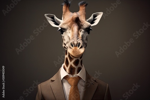 giraffe posing in business suit 