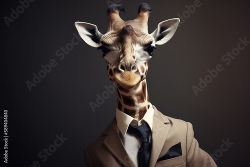 giraffe posing in business suit 