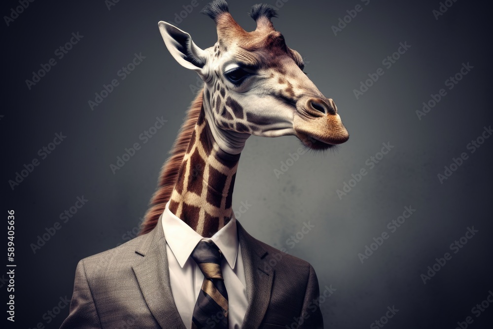 giraffe posing in business suit