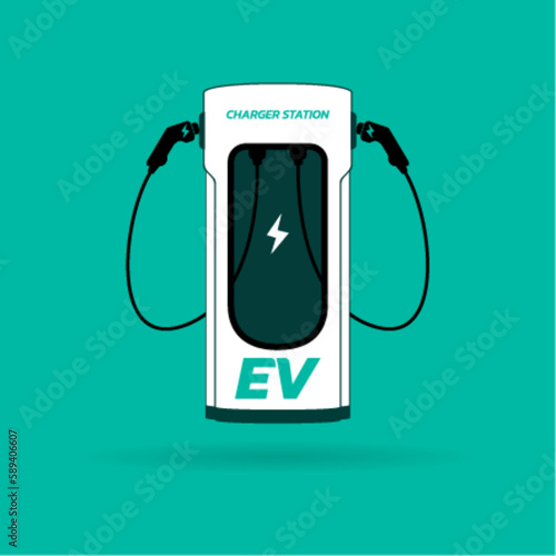 Electric Charging Station, Dual head electric vehicle charging stations, Vector illustrations.