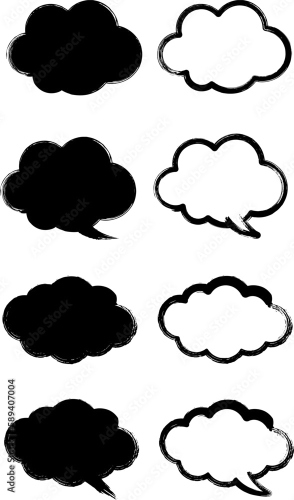 和風な筆書き 雲型の吹き出しセット 和風な筆書き 雲型の吹き出しセット