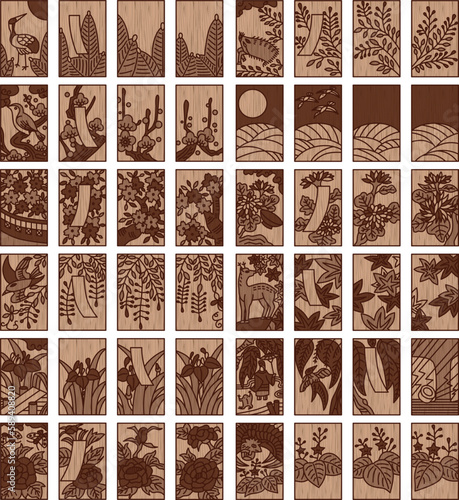 木彫り風シンプル花札アイコンセット