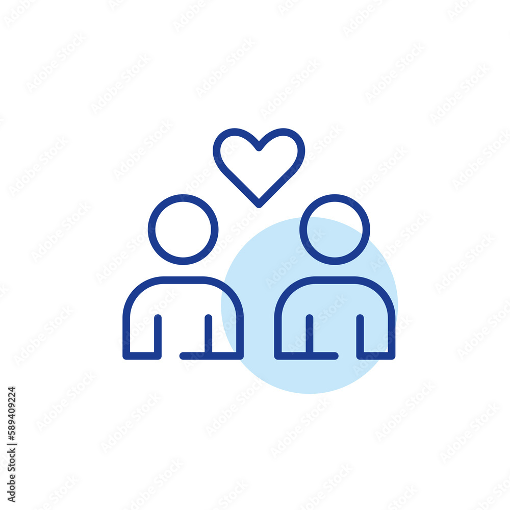 Two dating app users finding romantic attraction. Pixel perfect, editable stroke line icon