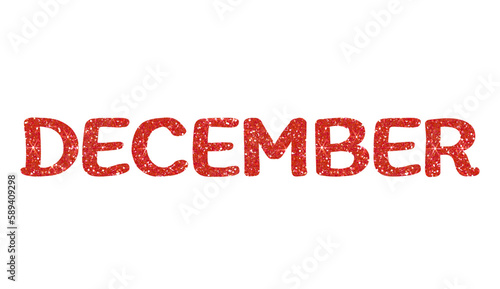 Red glitter DECEMBER Letters Icon. December sign. Design for decorating, background, wallpaper, illustration.