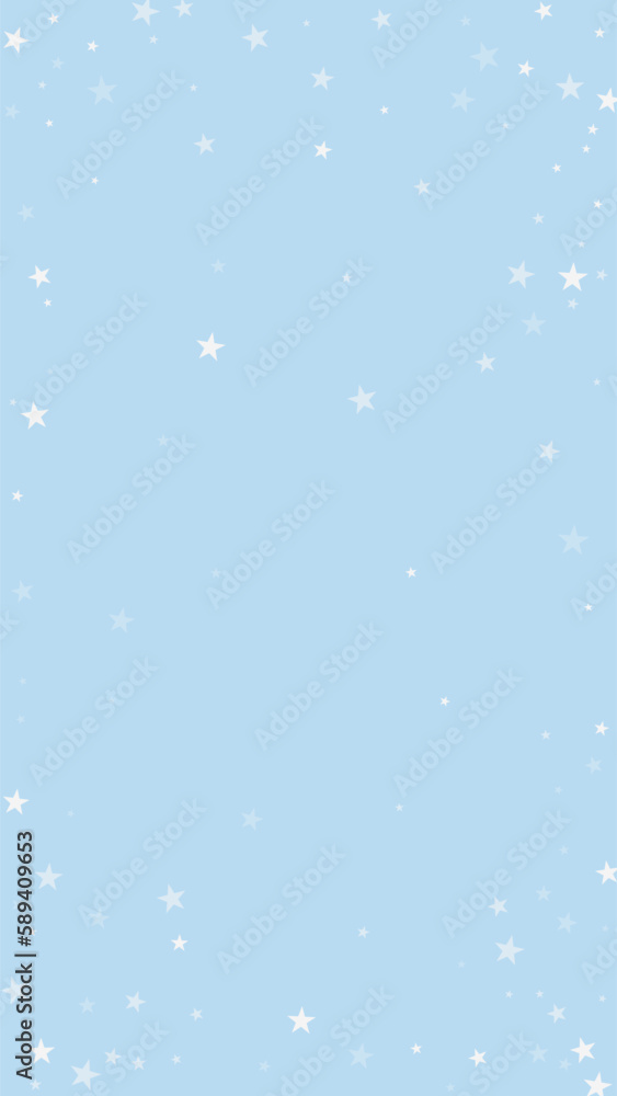 Snowfall overlay christmas background. Subtle flying snow flakes and stars on light blue winter backdrop. Festive snowfall overlay. Vertical vector illustration. Snowfall overlay christmas background. Subtle flying snow flakes and stars on light blue winter backdrop. Festive snowfall overlay. Vertical vector illustration.