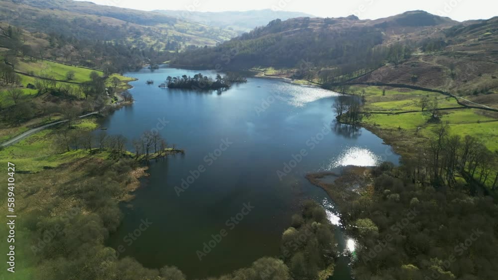 Flying up the River Rothay towards Rydal Water in the English Lake District Cumbria Flying up the River Rothay towards Rydal Water in the English Lake District Cumbria