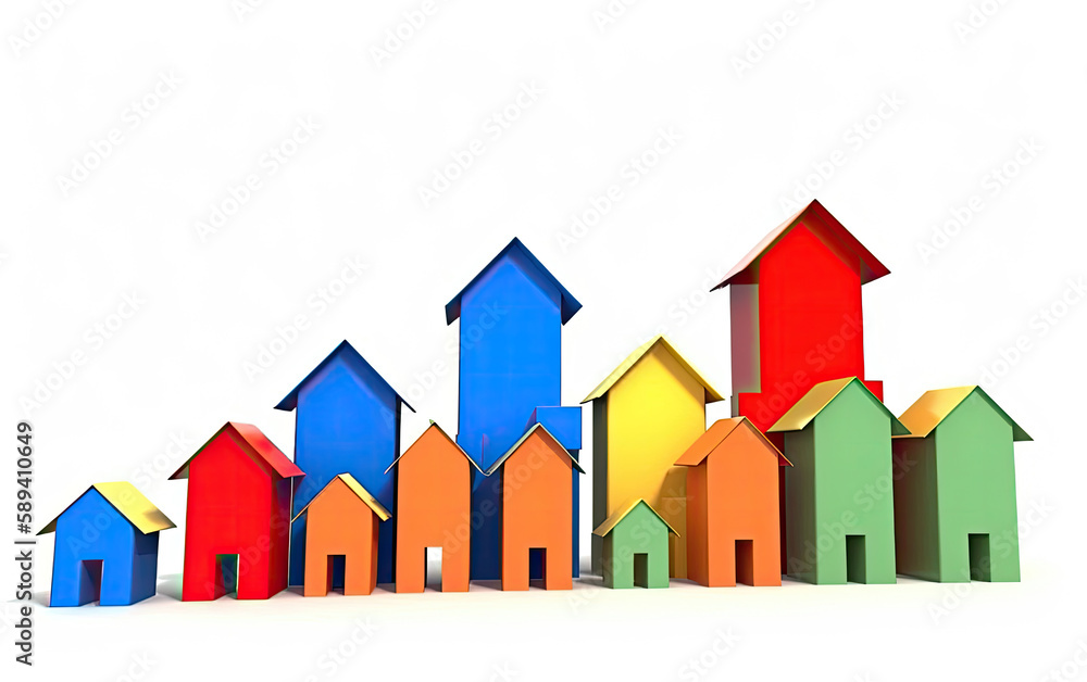 Toy houses of different colours and sizes on white background, Generative AI Toy houses of different colours and sizes on white background, Generative AI