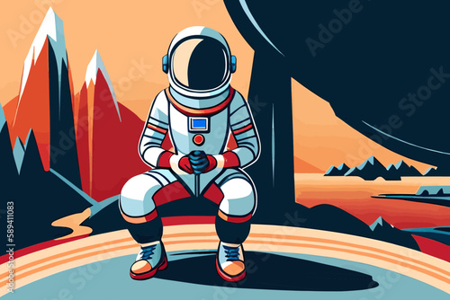 Astronaut Sitting on Mars, A Stunning 2D Illustration of Space Exploration