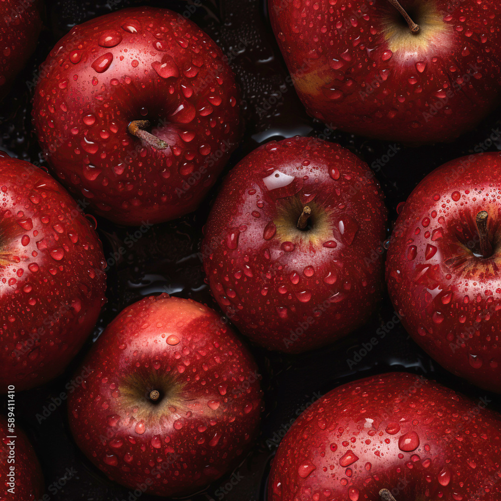 Seamless pattern with beautiful ripe and delicious red apples. Juicy fruits endless texture. Organic vitamin food background. Generated with AI. Seamless pattern with beautiful ripe and delicious red apples. Juicy fruits endless texture. Organic vitamin food background. Generated with AI.