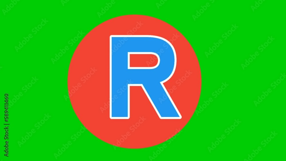 Blue Alphabet R Capital letter Animation Motion graphics on Green