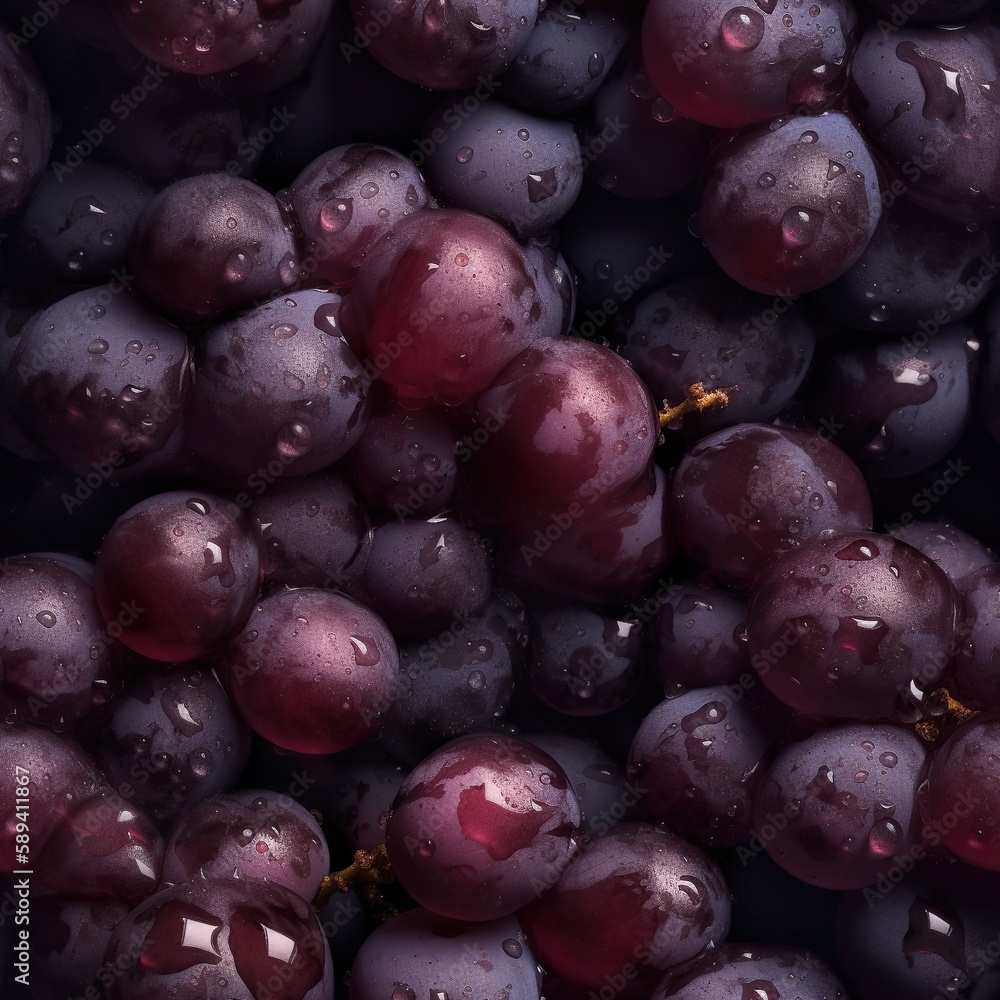 Seamless pattern with beautiful ripe and delicious close up grape. Juicy vine endless texture. Organic vitamin food background. Generated with AI. Seamless pattern with beautiful ripe and delicious close up grape. Juicy vine endless texture. Organic vitamin food background. Generated with AI.