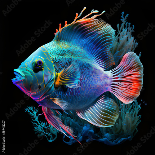 Tropical Fish in a Coral Reef Aquarium generative with AI