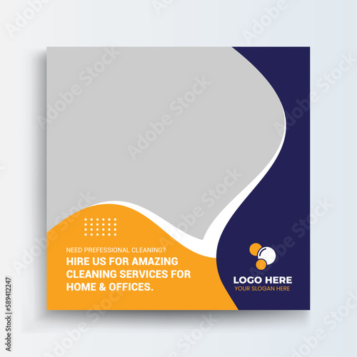 Cleaning Service Company home and hotel cleaning social media post banner. Cleaning service marketing post banner design. Home Cleaning social media post banner.