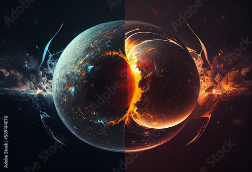 Two planets merge into a supernova.Generative AI