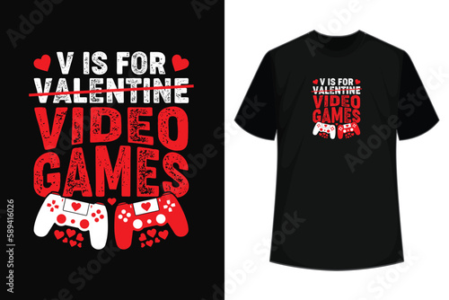v is for valentine video games t-shirt design, valentine t-shirt design