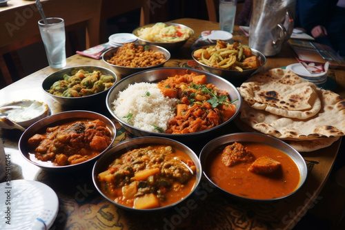 Indian food spread out on the table,  generated AI
