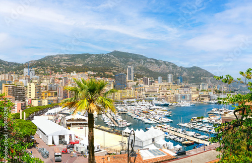 Panoramic view of Monte Carlo, Monaco. France, Mediterranean Sea. tourist attraction, travel guide and sights of city breaks. landmarks, postcard, on road trip panoramic banner