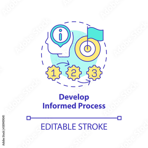 Develop informed process concept icon. Commercial strategy. Causal research benefit abstract idea thin line illustration. Isolated outline drawing. Editable stroke. Arial, Myriad Pro-Bold fonts used