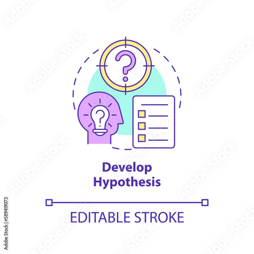 Develop hypothesis concept icon. Find goal. How to conduct causal research abstract idea thin line illustration. Isolated outline drawing. Editable stroke. Arial, Myriad Pro-Bold fonts used