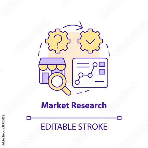 Market research concept icon. Predict tendencies. Causal studying example abstract idea thin line illustration. Isolated outline drawing. Editable stroke. Arial, Myriad Pro-Bold fonts used