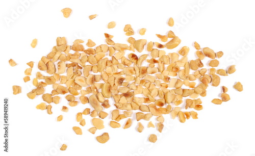 Quadro su tela Pile chopped hazelnut isolated on white, top view