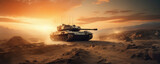 The Heat of Battle: Armored Tank Overcomes a Mine Field in the Desert. Generative AI