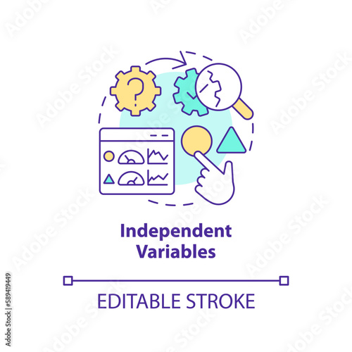 Independent variables concept icon. Causal research changeable and principles abstract idea thin line illustration. Isolated outline drawing. Editable stroke. Arial, Myriad Pro-Bold fonts used
