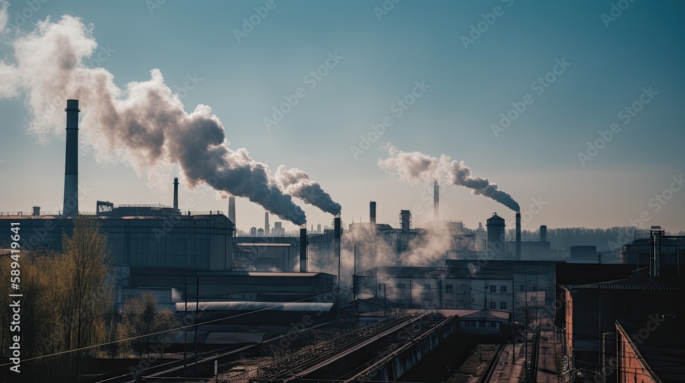 Air Pollution Emission from Factory Chimneys (AI Generated)