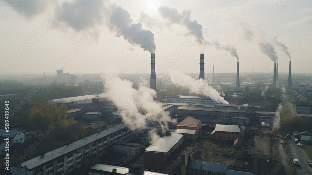 Air Pollution Emission from Factory Chimneys (AI Generated)