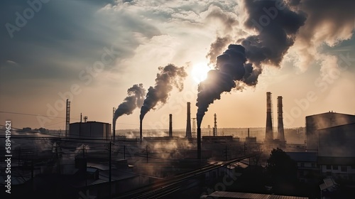 Air Pollution Emission from Factory Chimneys (AI Generated)