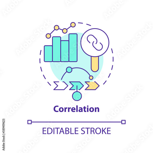 Correlation concept icon. Study links. Causal research variables and principles abstract idea thin line illustration. Isolated outline drawing. Editable stroke. Arial, Myriad Pro-Bold fonts used