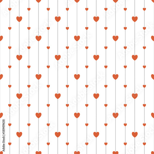 Orange heart surrounded by small orange heart on a white background with black strips, this is a seamless pattern that looks fresh, full of love and beautiful.