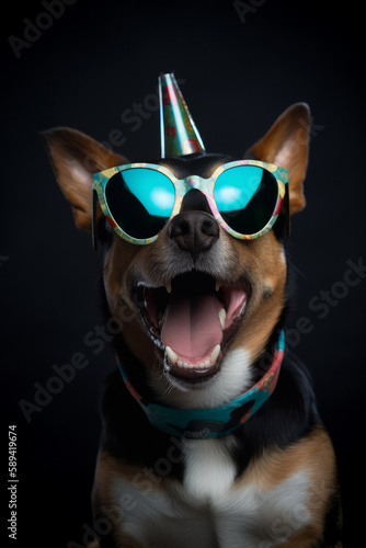 Cute happy dog portrait. Illustration AI Generative.