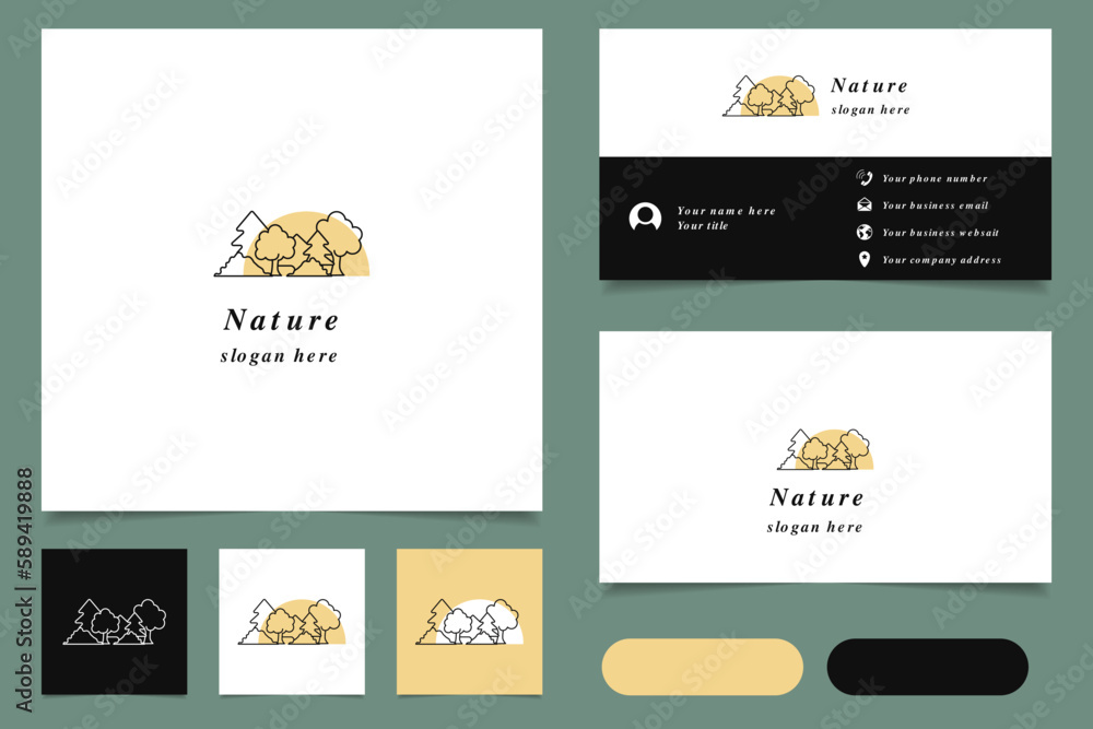 Nature logo design with editable slogan. Branding book and business card template.