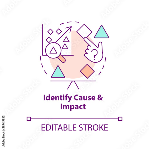 Identify cause and impact concept icon. Causal research disadvantage abstract idea thin line illustration. Isolated outline drawing. Editable stroke. Arial, Myriad Pro-Bold fonts used