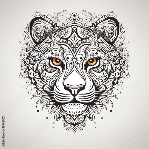 Tiger in mandala style. Illustration AI Generative.