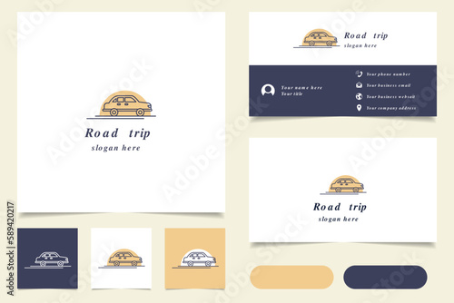 Road trip logo design with editable slogan. Branding book and business card template.