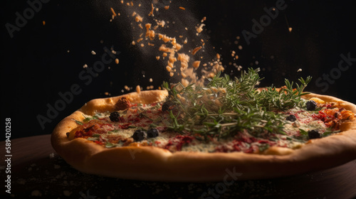 Hot pizza background. Illustration AI Generative