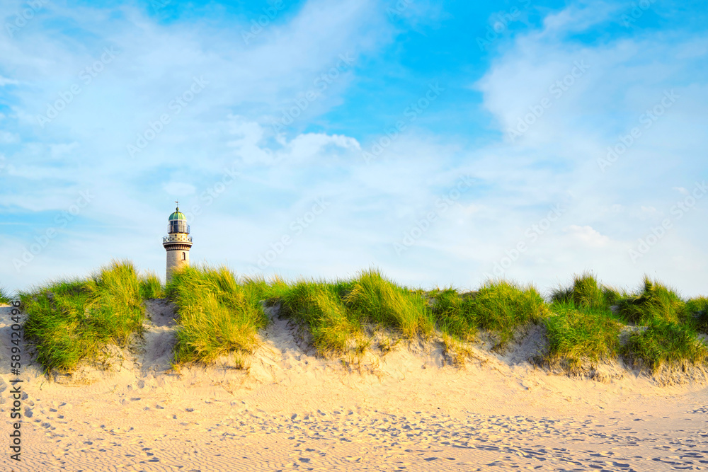 lighthouse in Warnemuende Rostock. Germany baltic sea vacation.
