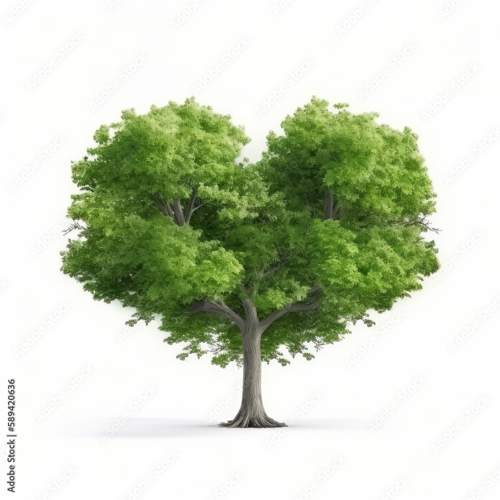 Green heart shape tree. Illustration AI Generative. Green heart shape tree. Illustration AI Generative.